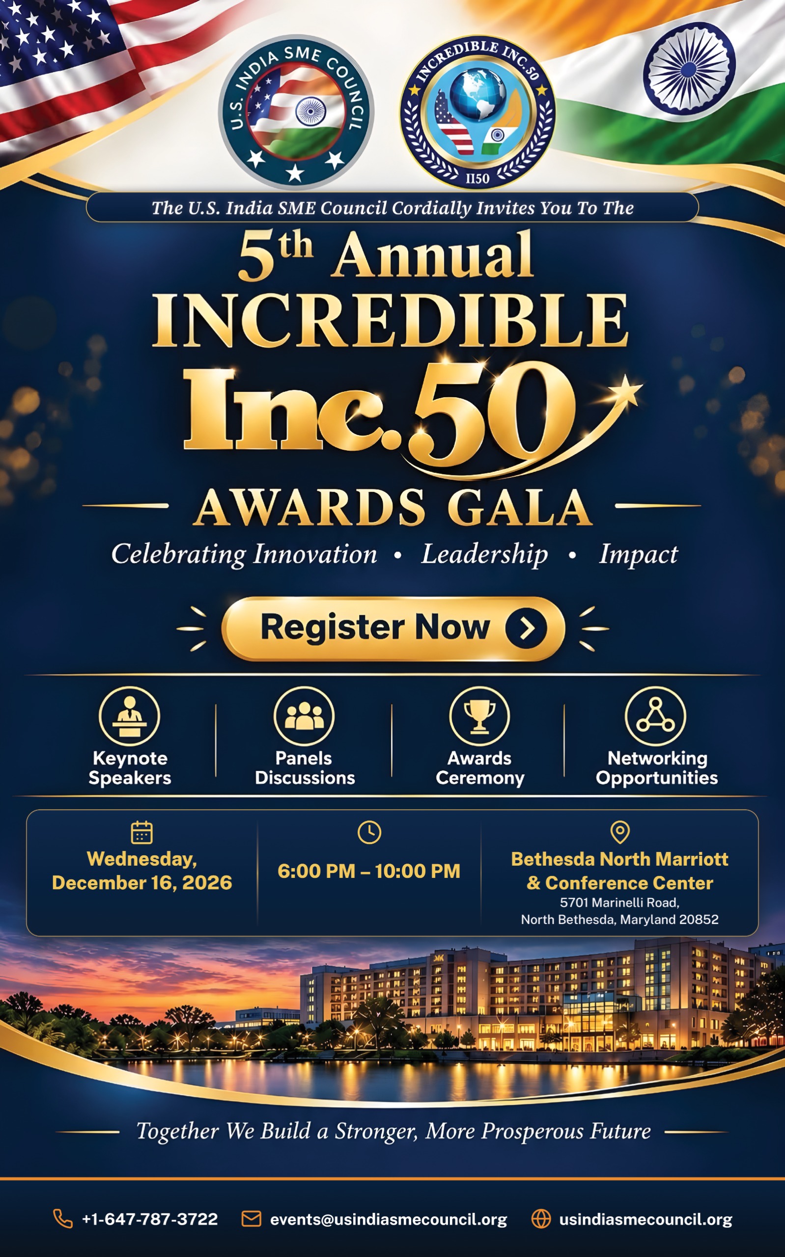 5th Annual Incredible Inc. 50 Awards Gala invitation — Wednesday, 16th December 2026, 6:00–10:00 PM, Bethesda North Marriott & Conference Center, North Bethesda, Maryland