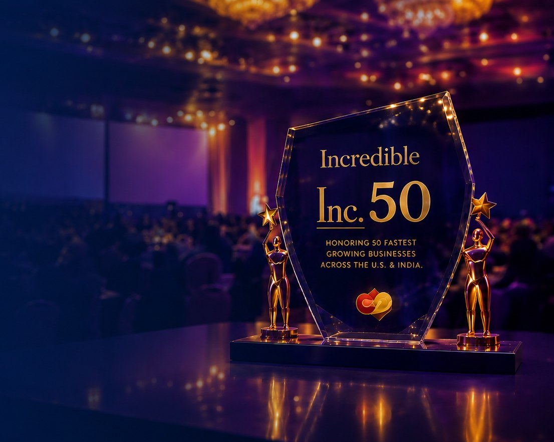 Trophies on stage at a past Incredible Inc. 50 Awards gala